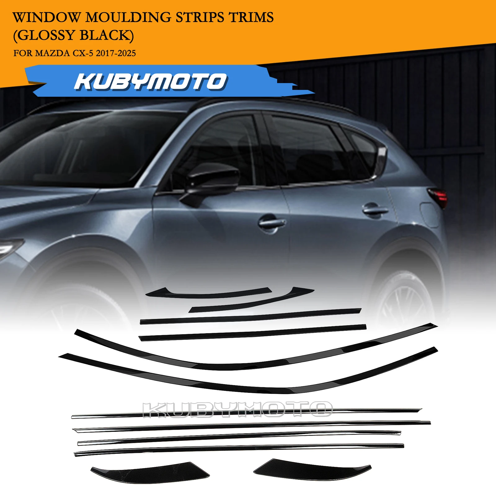 12 PCS Car Exterior Window Molding Frame Belt Strip Trim Cover For Mazda CX-5 2017-2025