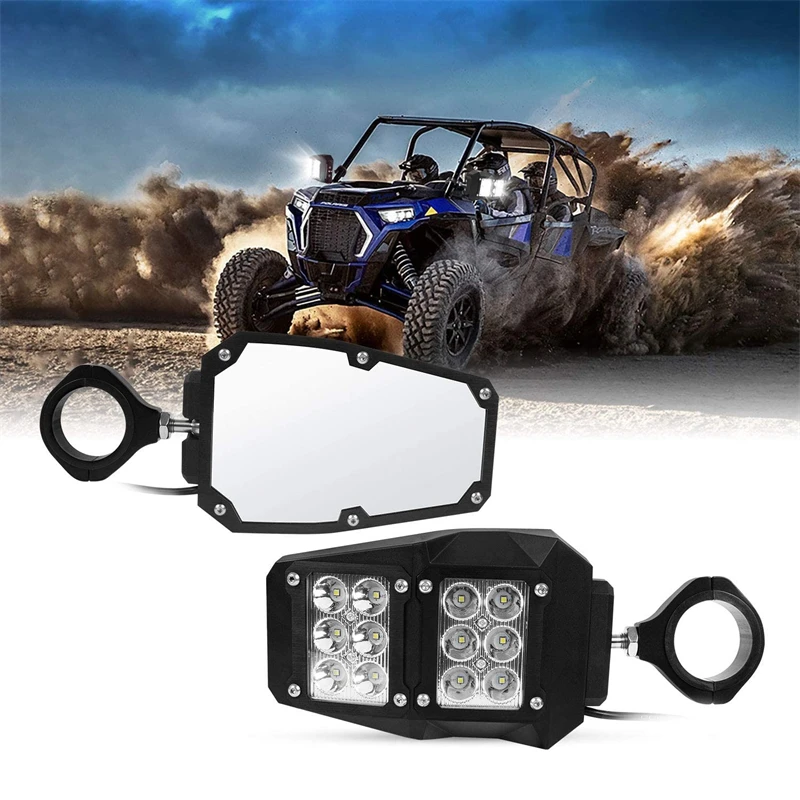 

1.75"-2" UTV Rear View Side Mirrors with LED Spot Lights for Polaris RZR 900 1000 ATV UTV