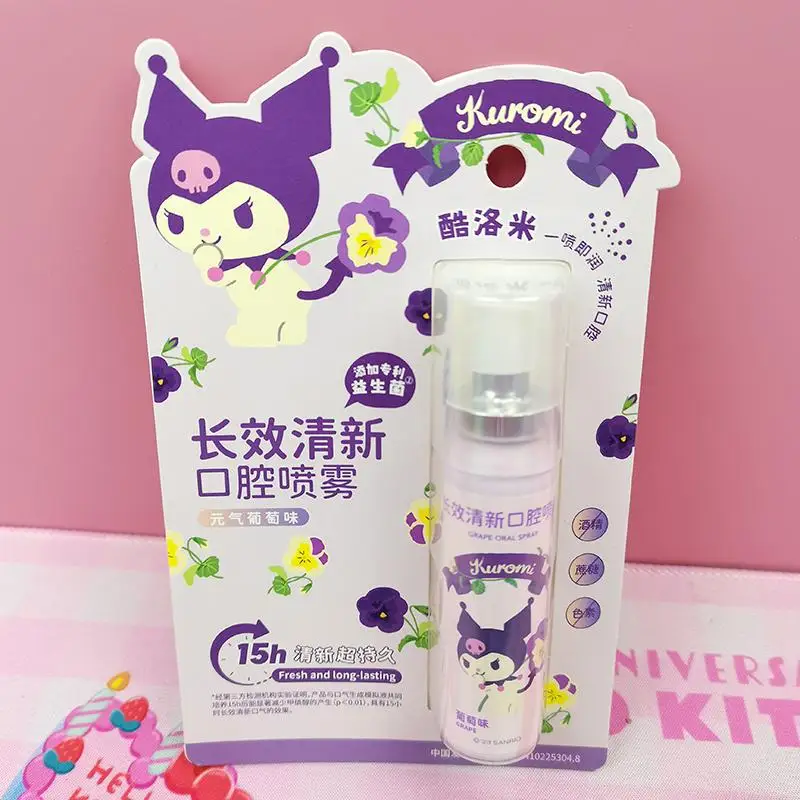 Miniso Sanrioed My Melody Kuromi Breath Freshening Spray Ins Girly Heart Kawaii Fog Grape Flavor Date Oral Deodorant Gifts