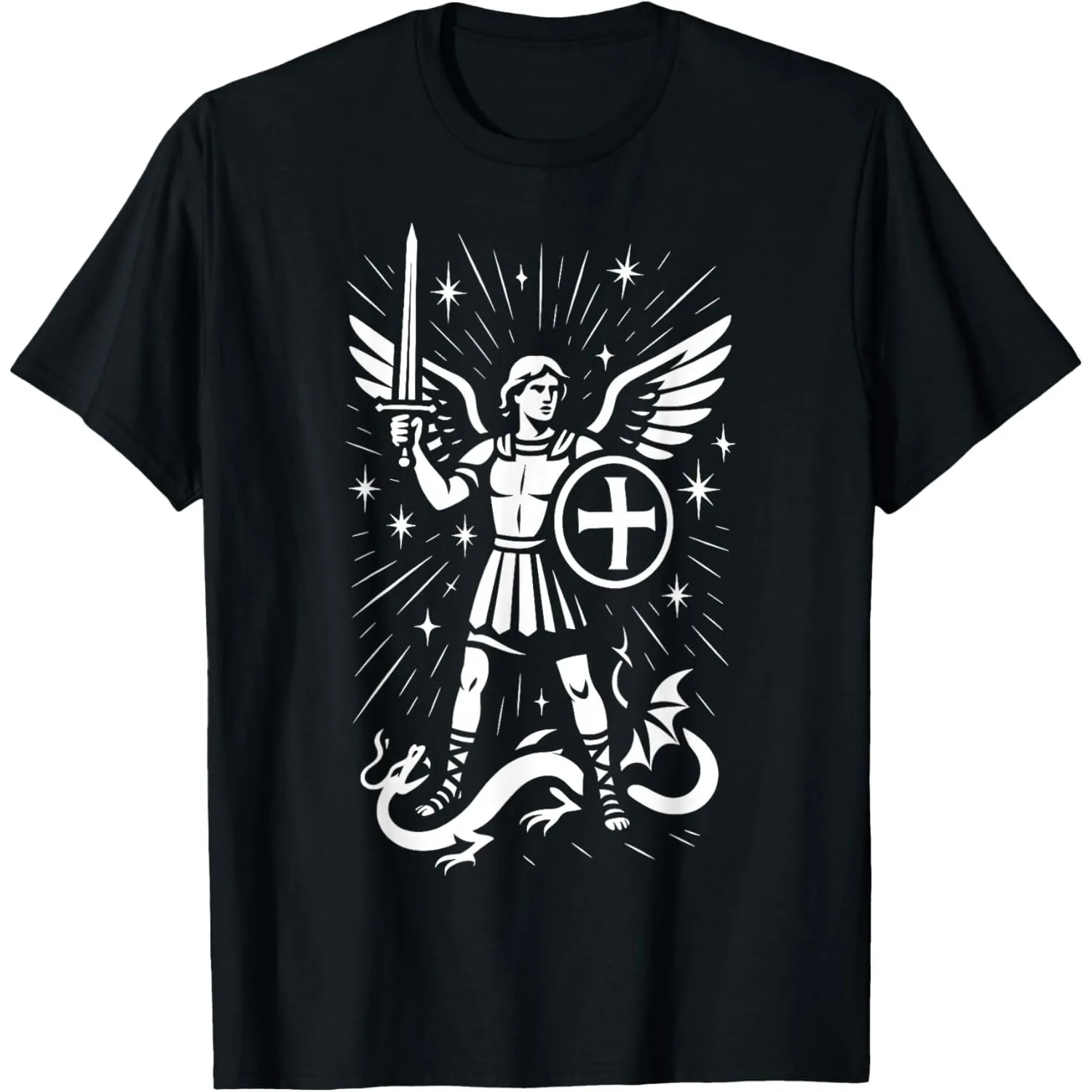 Saint Michael Archangel Graphic Tee Men S Religious Catholic Shield Sword Print T-Shirt