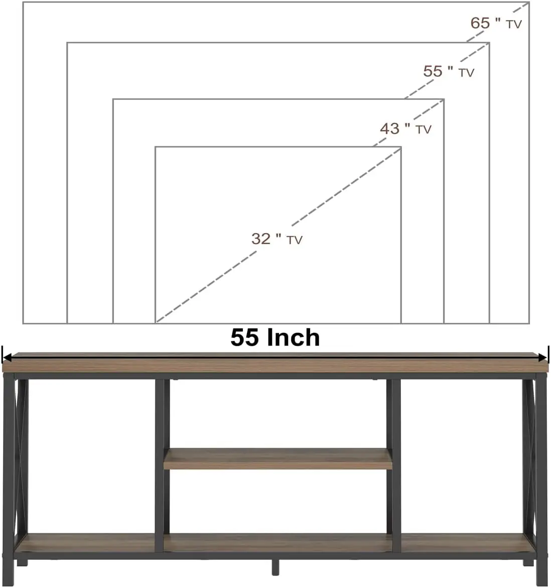 Foluban-Support TV pour télévision jusqu'à 65 pouces, centre de divertissement rustique en bois et métal avec étagères de rangement, médias industriels modernes