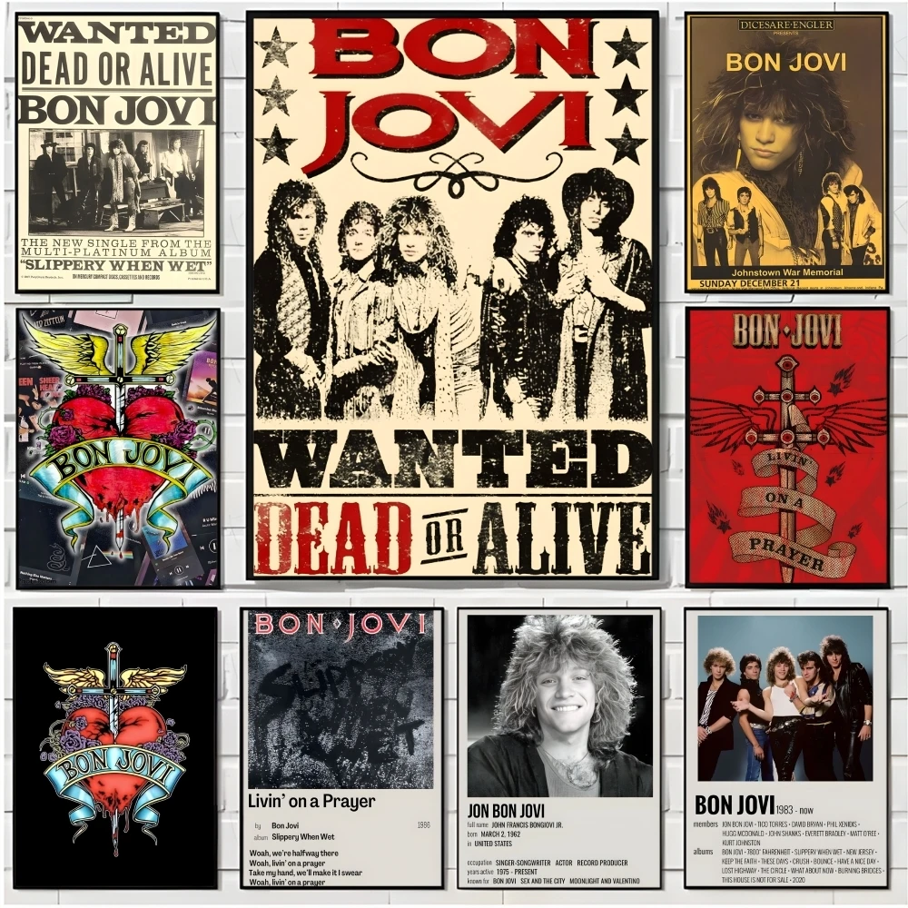 

B-Bon Jovi Painting Calligraphy Minimalist Print Canvas Poster Unframed Wall Art For Home Office Decor