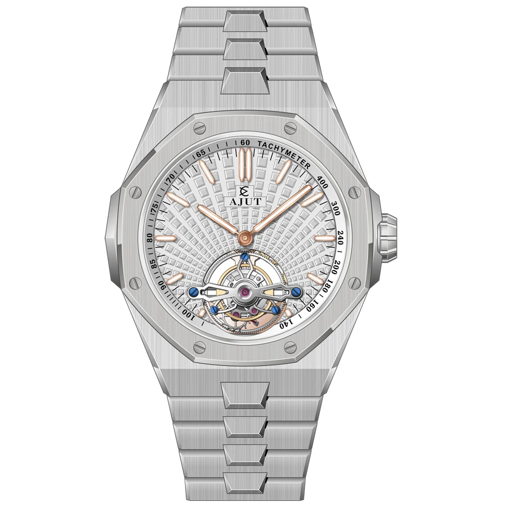 AJUT Automatic Tourbillon Mechanical Men Watch Sapphire Hydraulic Surface Bussiness Stainless Steel Watches For Man 0516