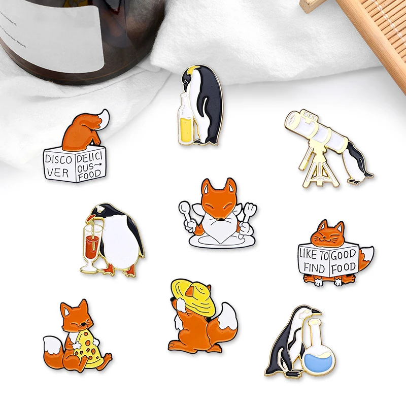 

Creative Trendy Cartoon Animal Fox Penguin Oil Drop Lapel Brooch Badge Pin Denim Bag Gift Men Women Fashion Jewelry Accessories