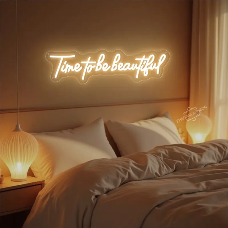 Time To Be Beautiful Neon Sign Interior Decoration Wall Lights Bedroom Living Room Bar Wall Decoration  LED Neon Sign view 3
