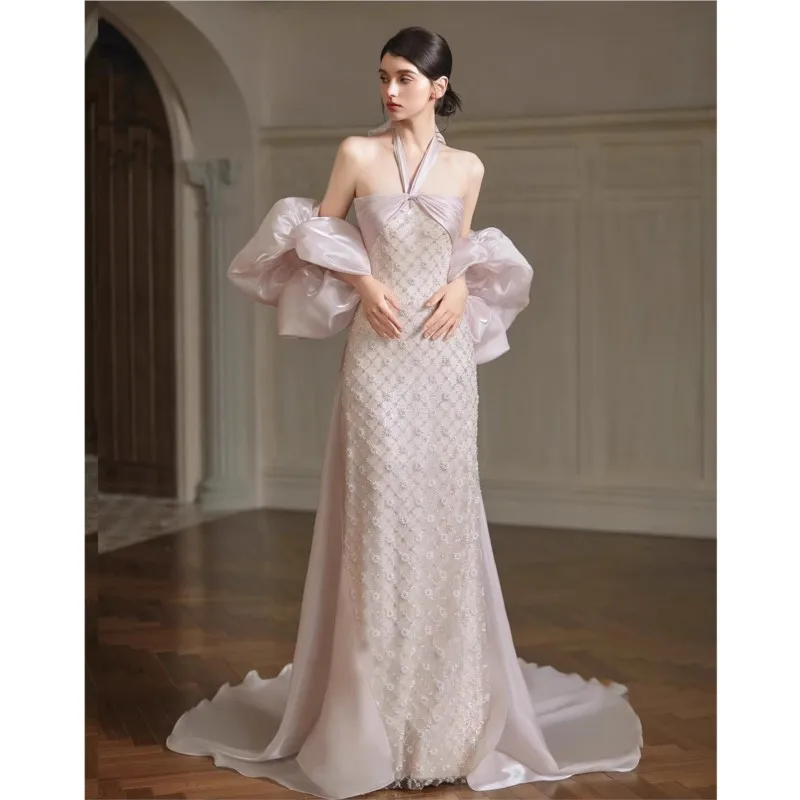 

New elegant banquet graduation coming-of-age ceremony light toasting fishtail dress