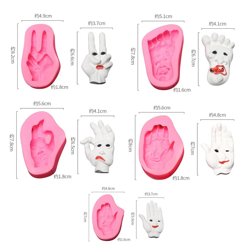 Cross-Border Five ModelsDIYExpression Palm Palm Scissor Hand Silicone Mold Halloween Cake Decoration Fondant Mould