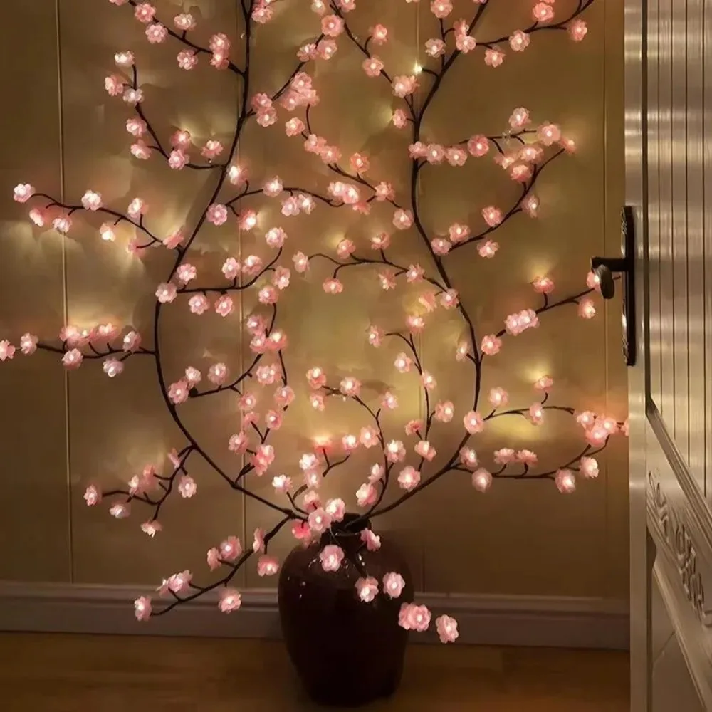 LED Cherry Blossom Garland Light Artificial Flower Vine Wall Hanging Indoor Bedroom Room Decoration Aesthetic