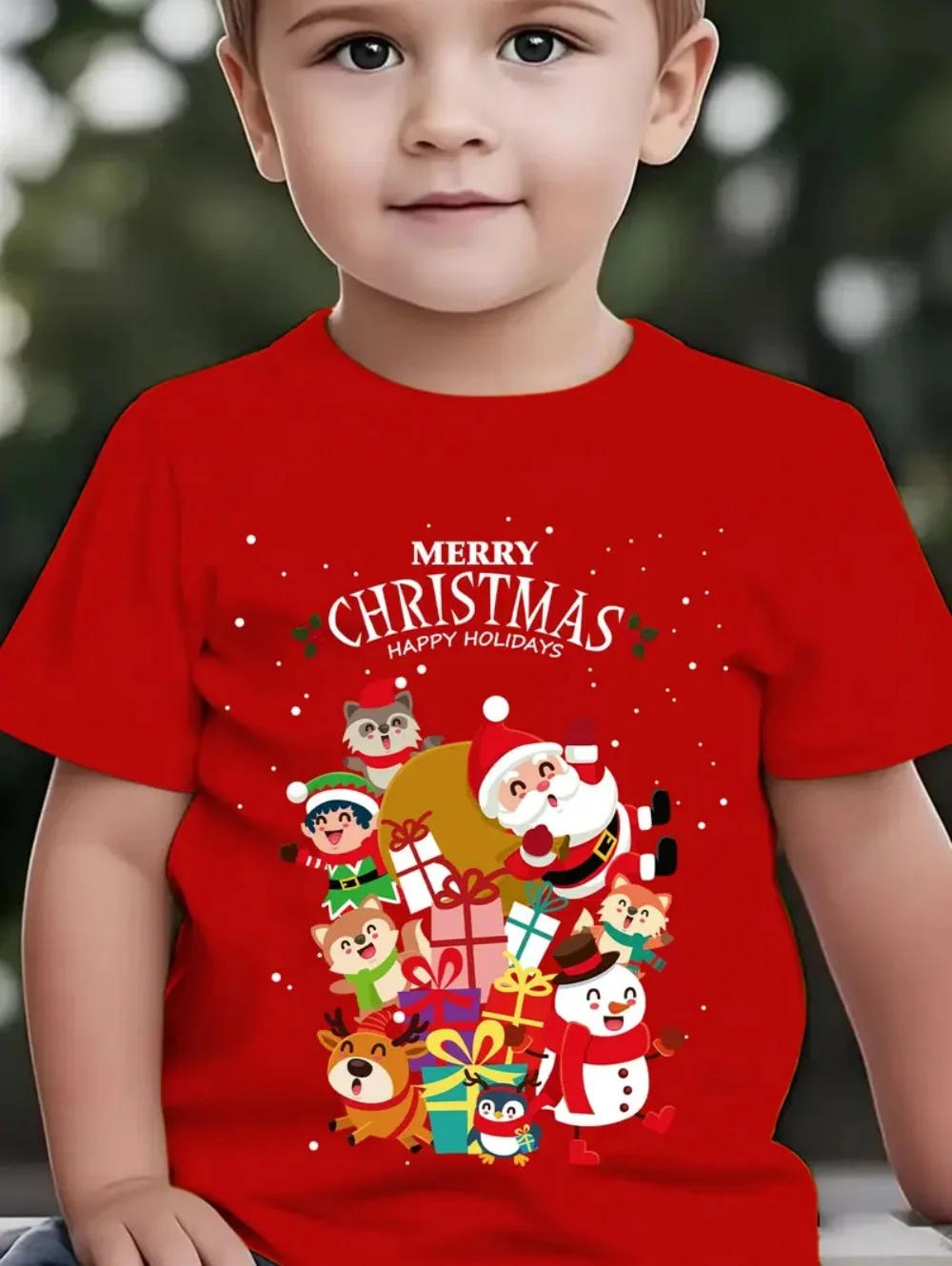 Christmas Children's T-Shirt Santa Claus Print Girl Clothes Cute Cartoon Pullover Tees Boy Tops Casual Loose Children's Clothing