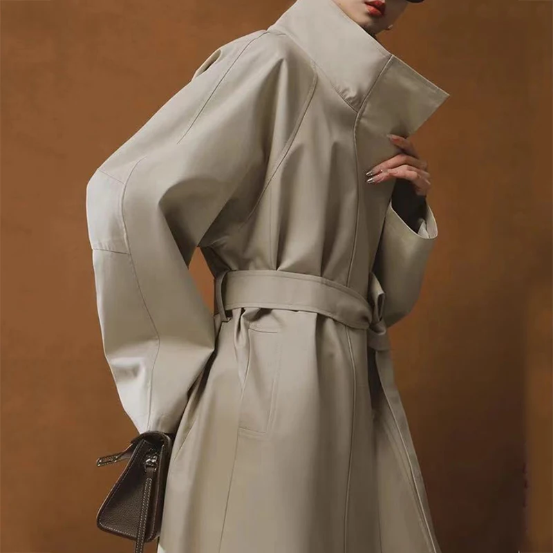 

Женский тренчкот Jxwatcher 2026: Новинка Весны, Длинное пальто с воротником-стойкой, Модная осенняя ветровка, Повседневная верхняя одежда