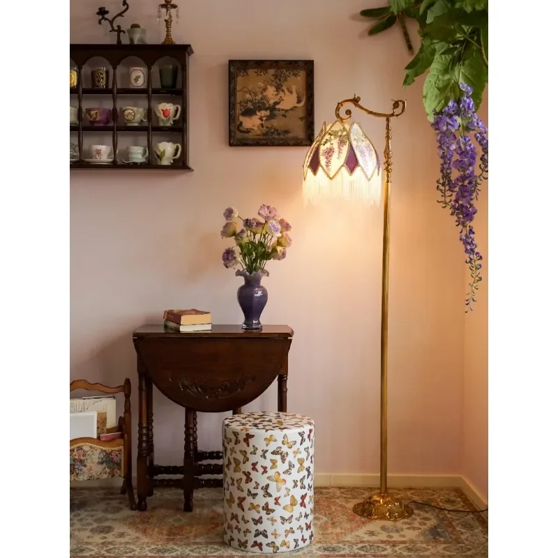 European French retro brass atmosphere desk bedroom living room fishing floor lamp