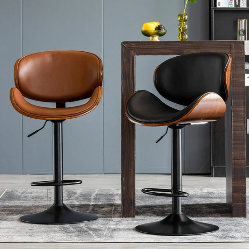 

Metal Minimalistic Chairs High Adjustable Brown Modern Accent Bar Stools Swivel Design Comfortable Barkrukken Salon Furniture