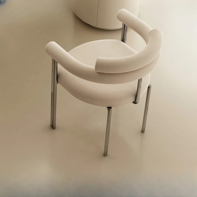 Light Luxury Tea Table and Chair Simple Stainless Steel Leisure Arm Chair Cream Style Office Tea Chair