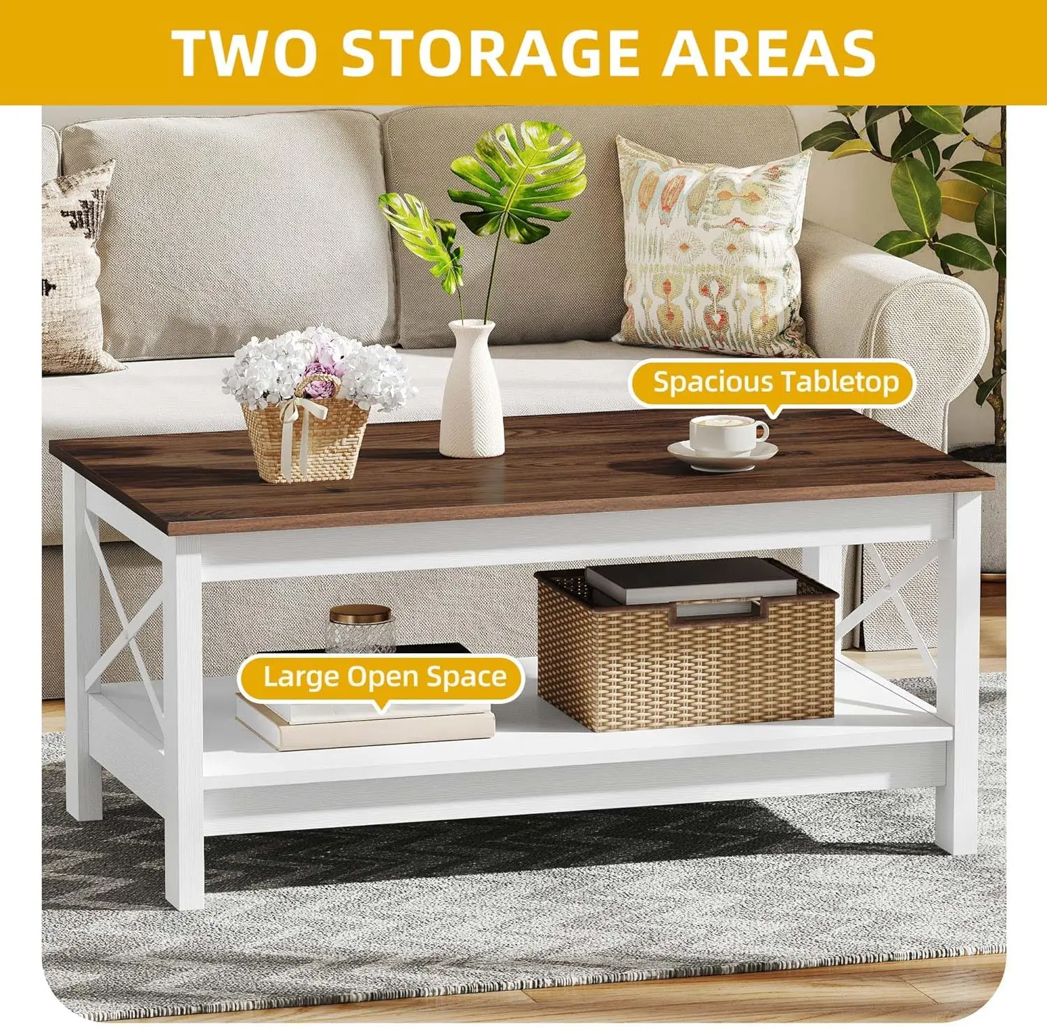 طاولة قهوة مستديرة حديثة بوهو مقاس 30.7 بوصة - طاولة خشبية مع ملمس عمودي وقاعدة متقاطعة معدنية،