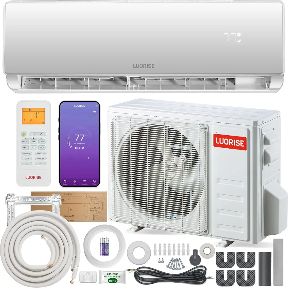 12000 BTU WiFi Mini Split AC/Heating System，Ductless Air Conditioner, 19 SEER2 Energy Efficient Inverter AC, Cools Up to 550 Sq.