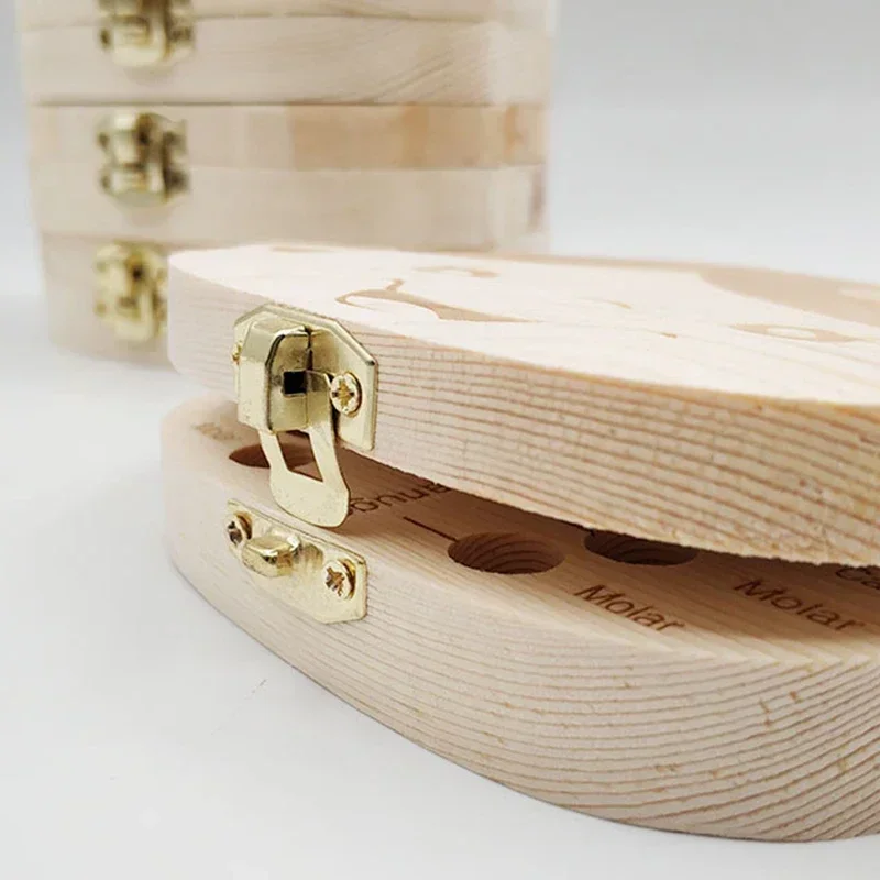 صندوق تخزين أسنان نفضية خشبي ، ذكور وإناث ، مجموعة أسنان الطفل ، الحبل السري ، الرضع