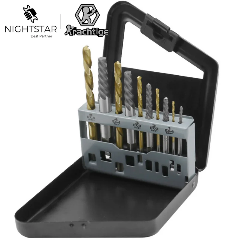 

10 шт. экстракторы для поврежденных винтов, 5 экстракторов + 5 комбинированных наборов сверл для экстракторов для сломанных винтов, деревообрабатывающие инструменты