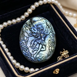 1pc Quality Crystal Flash Labradorite Fairy Carving, Reiki Home Decor, Gemstone Souvenir, Creative Gift, Party Decor, No Hole