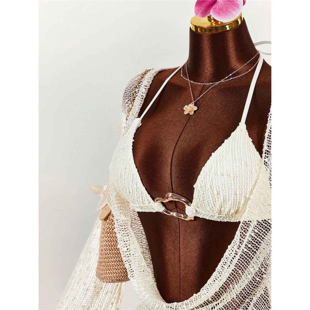 Mit langen Ärmeln, als Überwurf, Neckholder-Bikini, Damen-Badeanzug, dreiteiliges Bikini-Set, Badebekleidung, Badeanzug, Modell V8397. – Detail 9