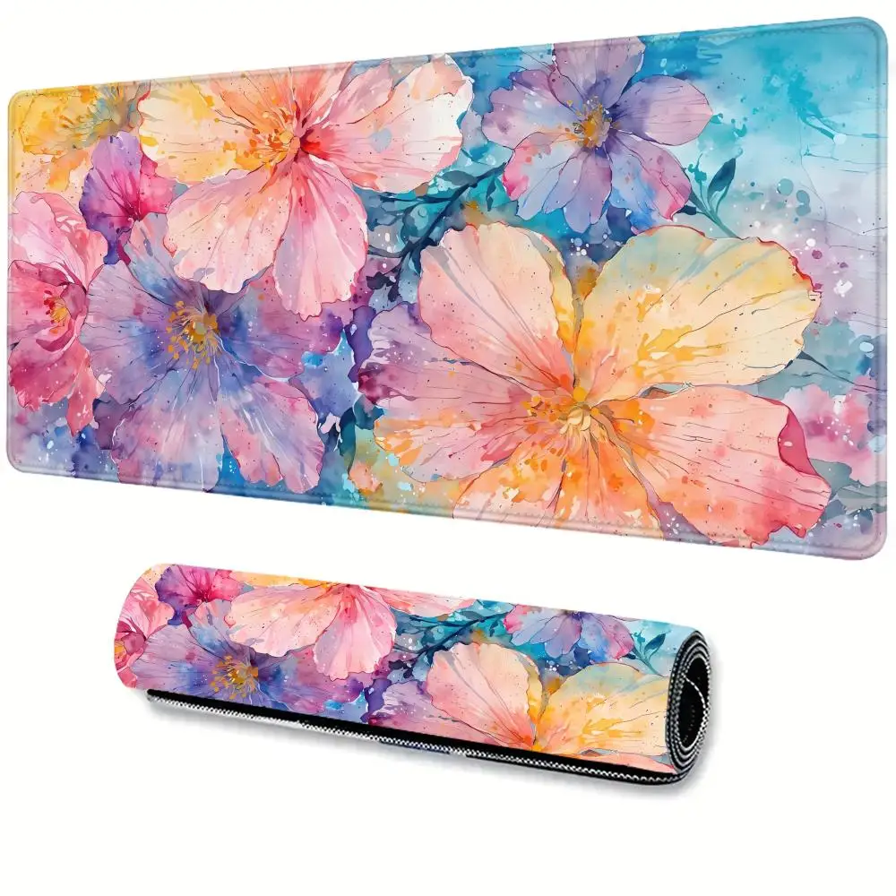 

Коврик для мыши с цветными цветами, большие настольные аксессуары, настольный коврик, резиновая основа с прошитыми краями, коврик для мыши, нескользящий коврик для клавиатуры для дома