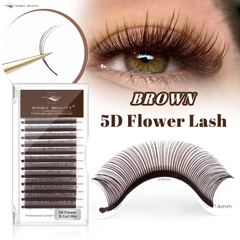 

winky beauty Brown 5D Flower Wet Look Lash Extensions Bloom Automatic Flowering Premade Fans Natural Soft Individual Lashes