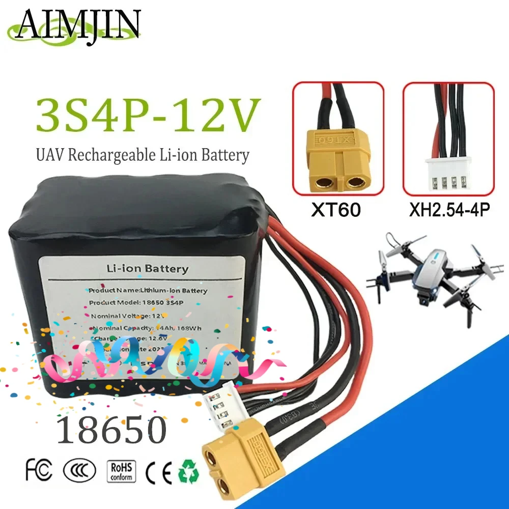 

3S4P 12V 14Ah For Various RC Airplane Quadrotor XH2.54-4P XT60，High Capacity UAV 12.6V Rechargeable Li-ion Battery