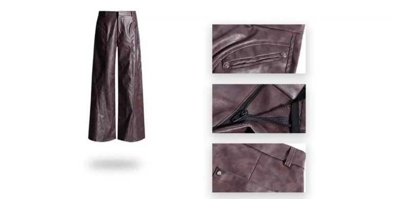 Lautaro Spring Long Loose Casual Soft Distressed Brown Pu Leather Wide Leg Pants for Women High Waist Korean Style Fashion 2024