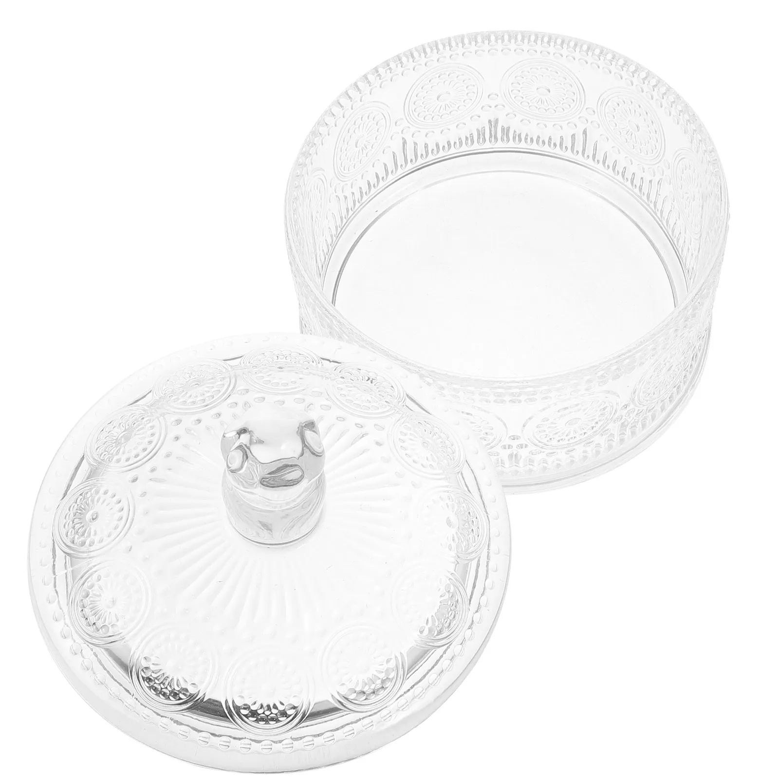 Embossed Sunflower Glass Jar – Candy, Jewelry & Snack Storage Container, Dustproof Decorative Organizer