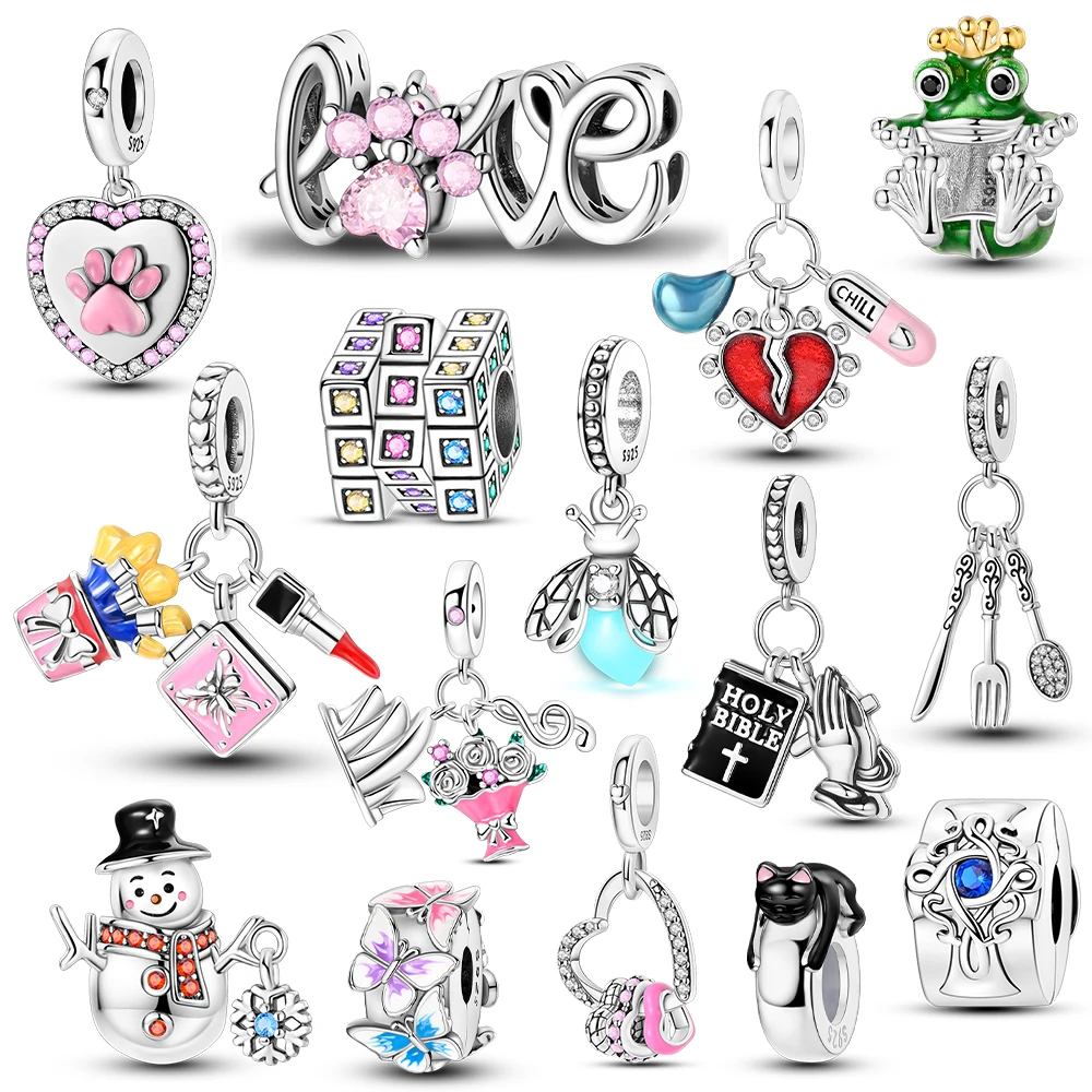 925 Silver Butterfly Dragonfly Rubik's Cube Bible Charms Beads Fit Original Pandora Bracelet Charm DIY Woman Jewelry Gift