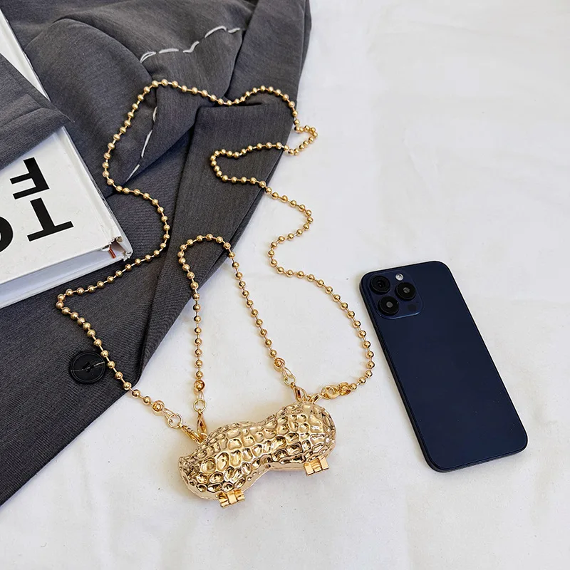 

2025 Chic Peanut-shaped Mini Crossbody Bag with Metal Chain - Stylish Casual Purse for Women, Minimalist Aesthetic Shoulder Bag