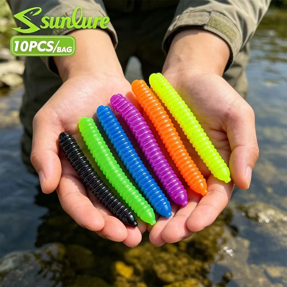 Sunlure 10PCS Slow Sinking Trout Worm Soft Baits 10.9cm Artificial Fishing Lures Sea Worms Earthworm Fishing Soft Lures Wobblers
