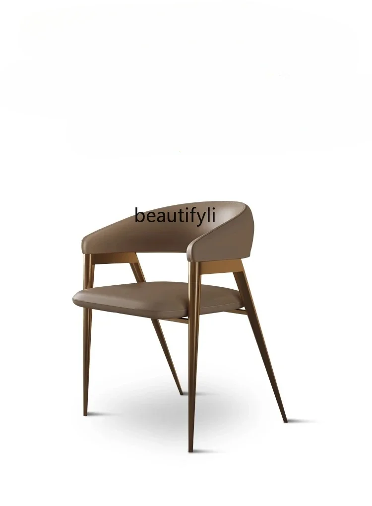 

X188Light Luxury Genuine Leather Dining Chair First Layer Cowhide Italian Minimalist Designer Stool with Armrest Fashion Chair