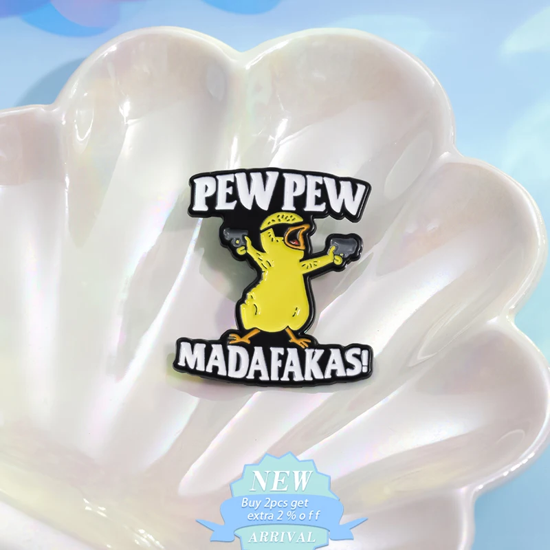 Pew Duck Madafakas Enamel Pin Creative Duck Killer Animals Brooch Lapel Backpack Badge Jewelry Decoration Gifts For Kid Friends