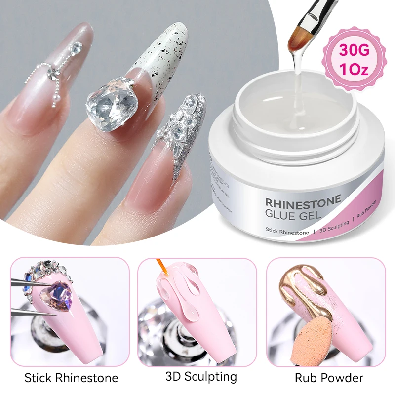 BORN PRETTY 30g Klej do cyrkonii Żelowy Lakier Super Mocny 5w1 Klej do Rzeźbienia 3D Bez Wycierania Top Coat Długotrwały Lakier do Manicure