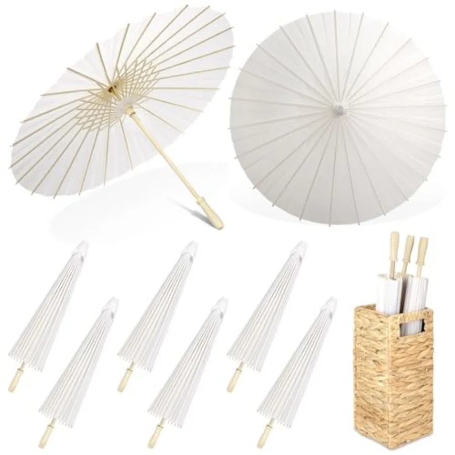

Aodaer 6 Pieces White Paper Umbrella 33 Inch Decorative Oiled Umbrella with Foldable Storage Box Chinese Japanese Parasol Umbre