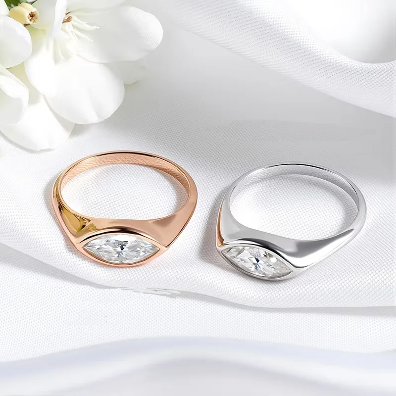 Marquise Cut 1CT CZ Solitaire Ring Plated 925 Silver Rose Gold Two‑Color Option Minimalist Women Engagement Ring Two Tone