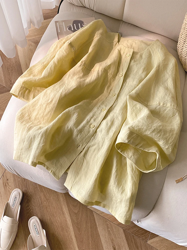 

Позасезонная льняная женская круглая одежда Ne Loose Fit Color ort Sve irt Vintage Sle, дышащая летняя модная одежда