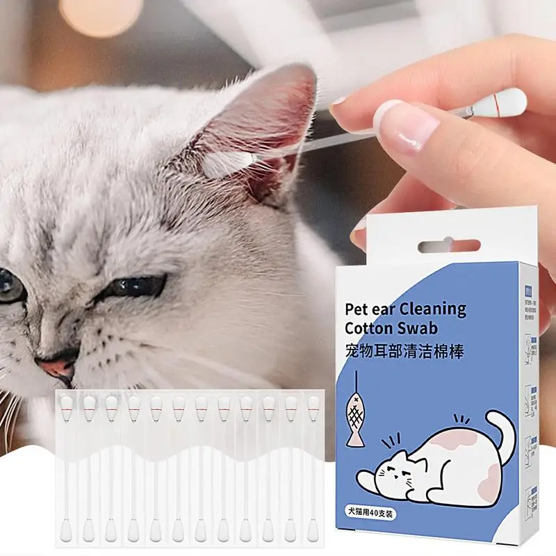 Pet Ear Cleaning Swabs 40Pcs Dog Ear Cleaner Dog Ear Cleaner & Cotton Swabs Mild & Effective Pet Cleaning Ear Bud Cat Swabs