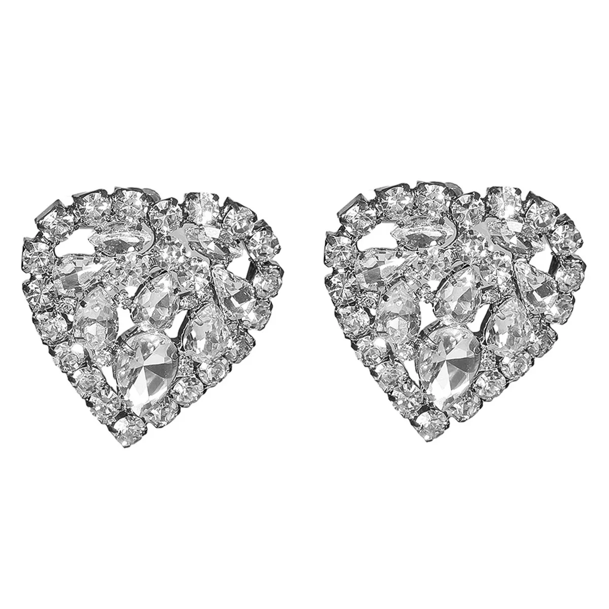 2025 الاتجاه الأبيض حجر الراين القلب أقراط مشبكية للنساء فتاة لا ثقب الأذن اكسسوارات موضة حفلة هدية سحب الملكة مجوهرات #2