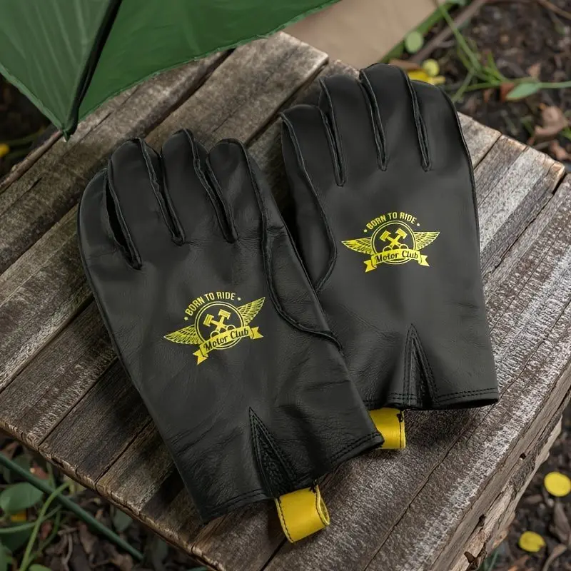 Full Grain Cowhide Motorcycle Gloves Bear Claw Winter Warm Windproof Pre-curved Fingers Vintage Punk Biker Men