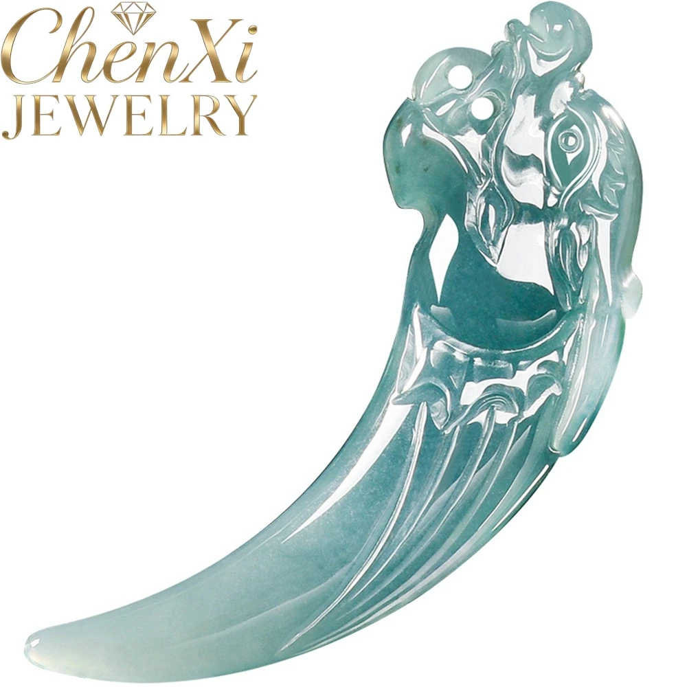 Highend Natural A-Grade Blue Water Ice-Grade Jadeite Dragon Tooth Zodiac Dragon Pendant Fine Jewelry Gift Luxury Quality Popular