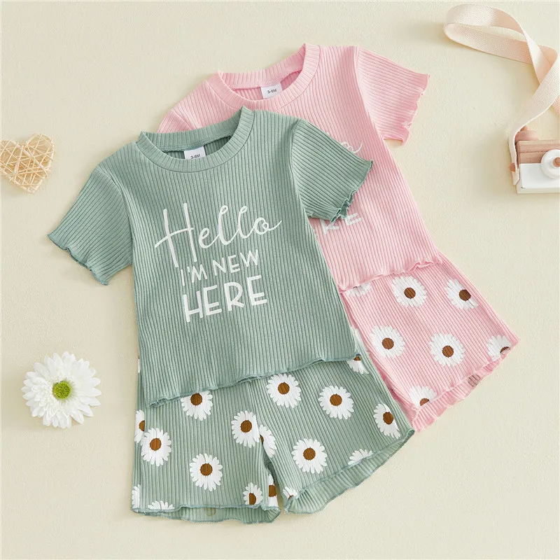 0-36months Baby Girl  Summer clothes set t-shirt Tops  Daisy Print Shorts Set for toddler girls