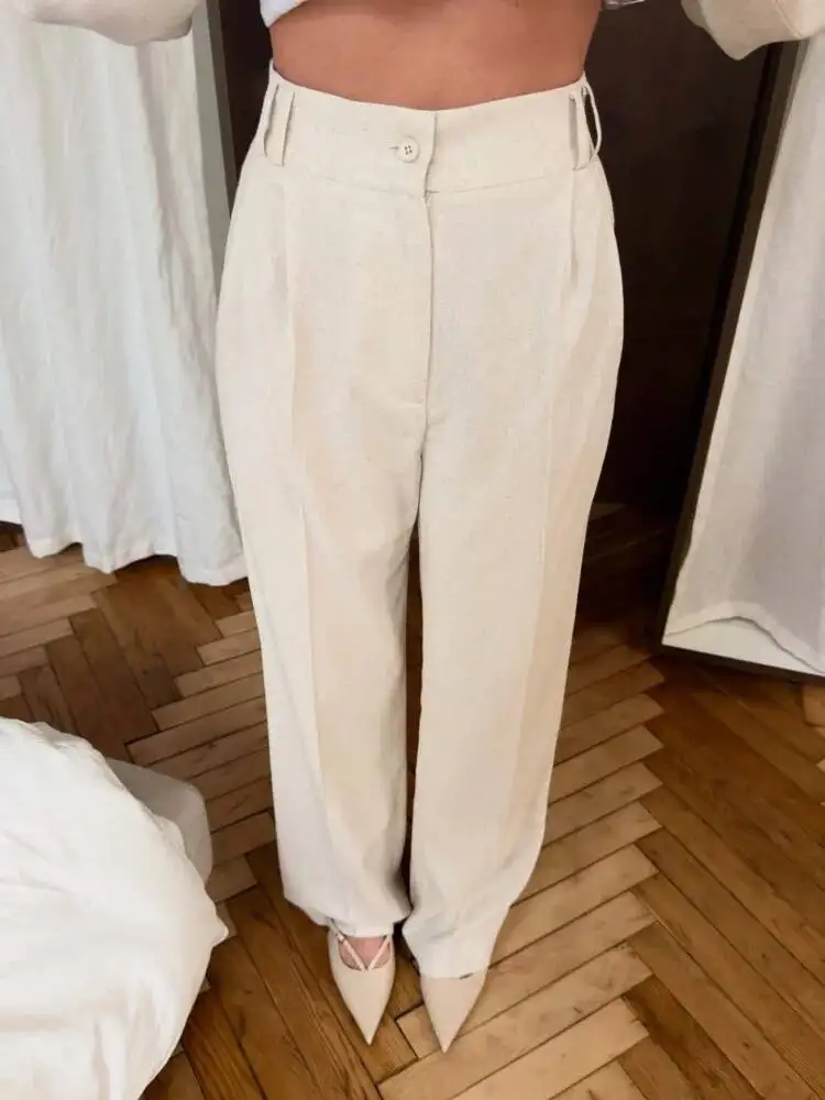 Laru Women 2026 Spring Summer Chinese Style Frog Button Two Piece Stand Collar Slim Blouse High Waist Wide Leg Pants Casual Set