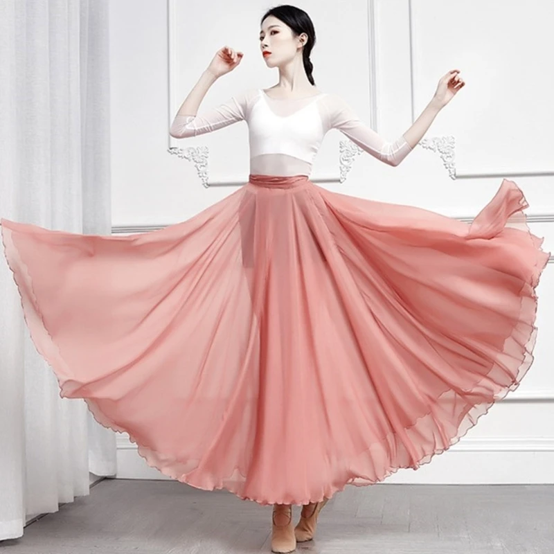 Elegante saia dança do ventre chiffon para as mulheres, traje flowy desempenho com cintura elástica