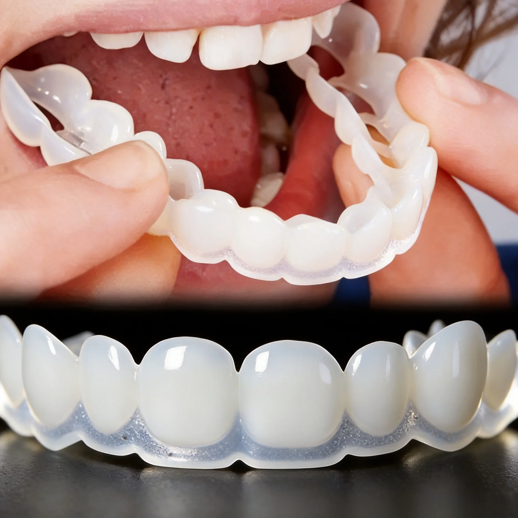 Upper Lower Fake Teeth Veneers Temporary Cosmetic Teeth Decorations with Storage Box Thermoplastic Adhesive Granules for Party Cosplay