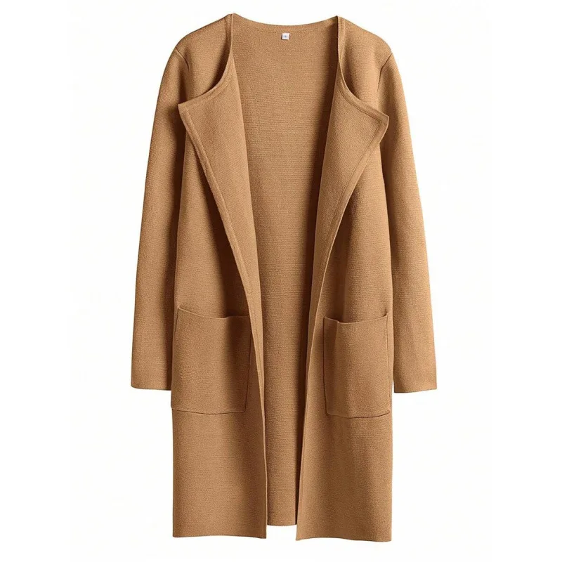 

European Wool Trench Coat Women's Ultra-Thin Spring Fashionable Lapel Knitwear Medium-aged Suitable Cross-Border Quick Delivery