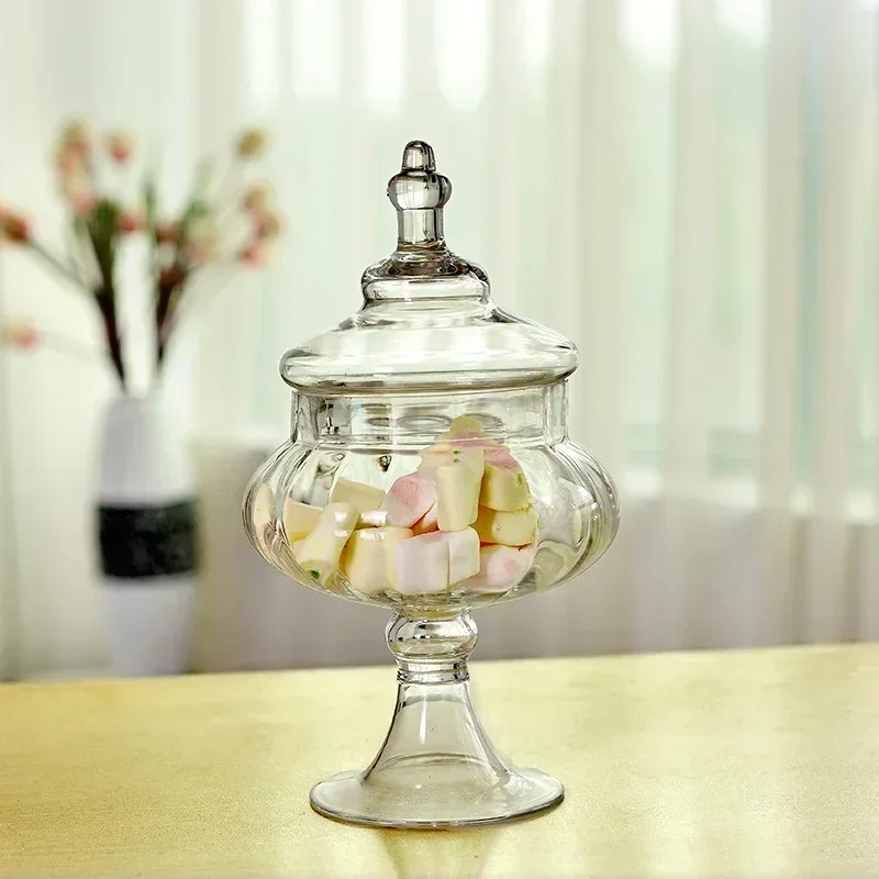 

European candy jars transparent Glass bottles lid storage dust-proof cake stand dessert tea caddy wedding vase Decor supplies