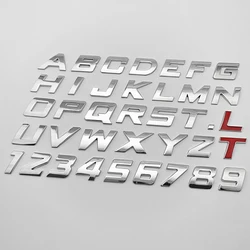 새로운 3D 금속 25mm 기울임꼴 자동차 문자 알파벳 엠블럼 번호 크롬 라벨링 자동 스티커 트렁크 로고 문자 엠블럼 액세서리