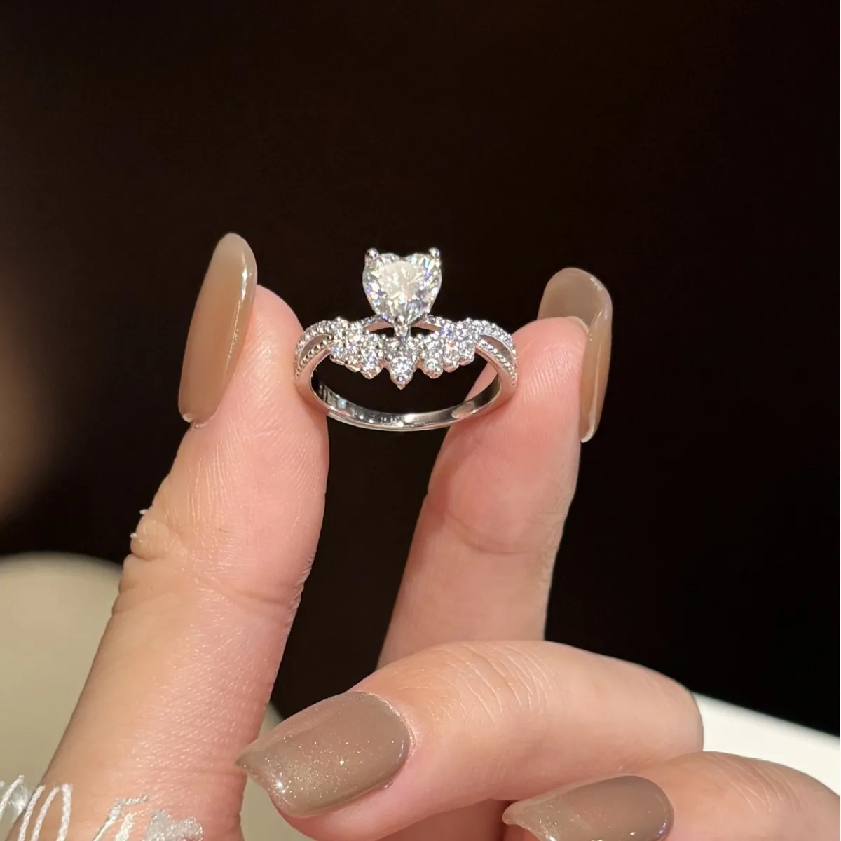 S925 Sterling Silver 1CT Heart Cut Moissanite Ring Crown Split Shank Engagement Promise Rings For Women Fine Jewelry Gift