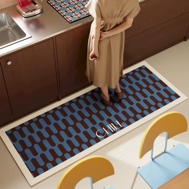 VIKAMA Pink Colorblock Grid Chill Kitchen Rug Floor Mat Runner Non Slip Washable Soft Absorbent For Home Decor